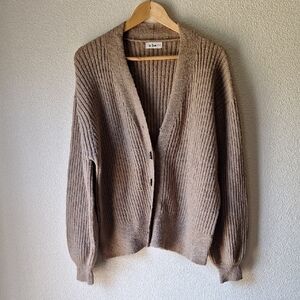 IN LOOM Neutral Knitted Minimalist Cardigan Sweater In Tan Size M/L